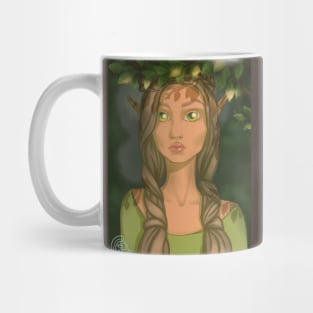 Forest nymph. Beautiful elf with big green eyes, anime art Mug